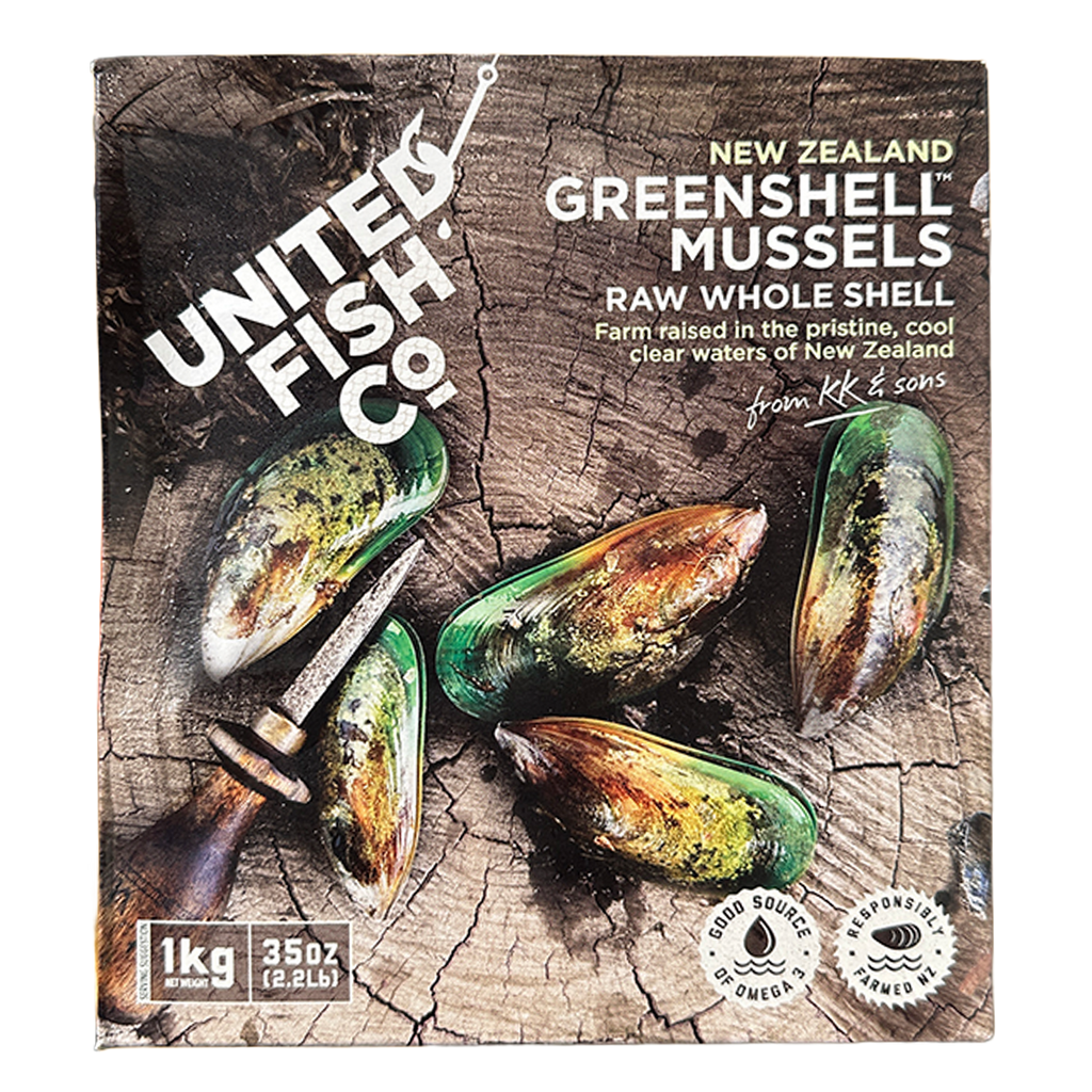 NZ UNITED Green Whole Shell Mussels 1kg*10