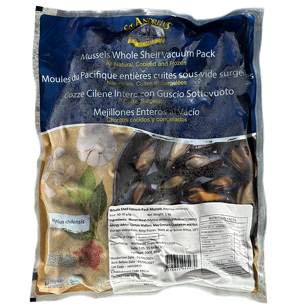 ST.ANDREWS Whole Shell Vacuum Pack Mussel 1kg*5