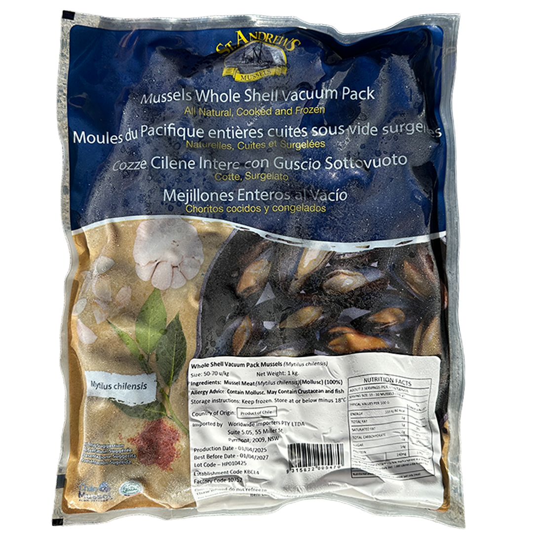 ST.ANDREWS Whole Shell Vacuum Pack Mussel 1kg*5